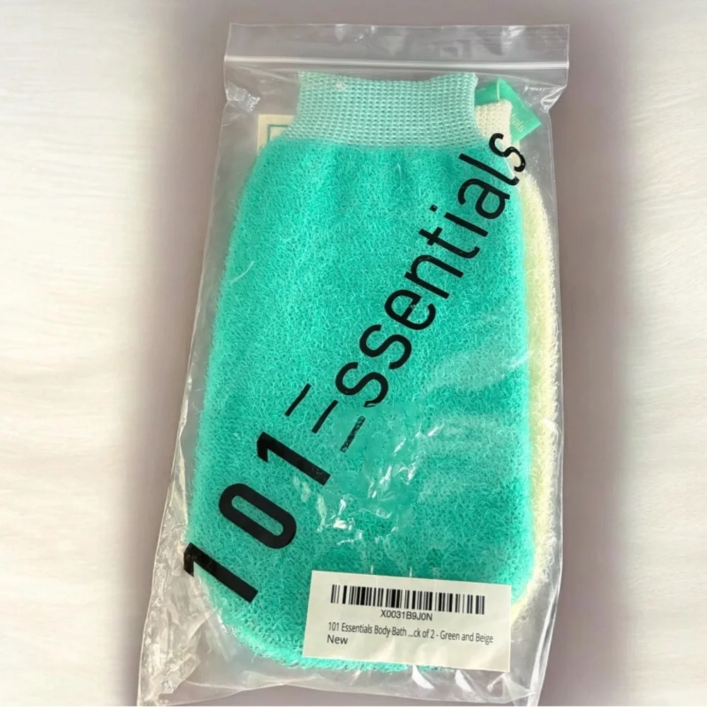101 Essentials Green & Yellow Body Scrub Mitts Pack of 2